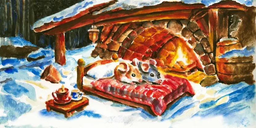 Das offizielle Weihnachts- und Neujahrsbild der LAG Selbsthilfe für 2025/2026 hat Andreas Wick gestaltet. Das Bild zeigt zwei kleine Mäuschen vor einem warmen Kaminfeuer. Der Kamin erinnert ein bisschen an den Stall von Bethlehem. Im Kamin brennt ein wärmendes Feuer. Auf einem kleinen Holztisch brennt in einer kleinen Tasse eine Kerze. Damit wünscht die LAG Selbsthilfe Bremen für alle beste Gesundheit, Glück und Erfolg im neuen Jahr 2026!
